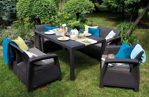 Keter CORFU FIESTA Garden Furniture Set Table Sofa Armchair for Terrace graphite