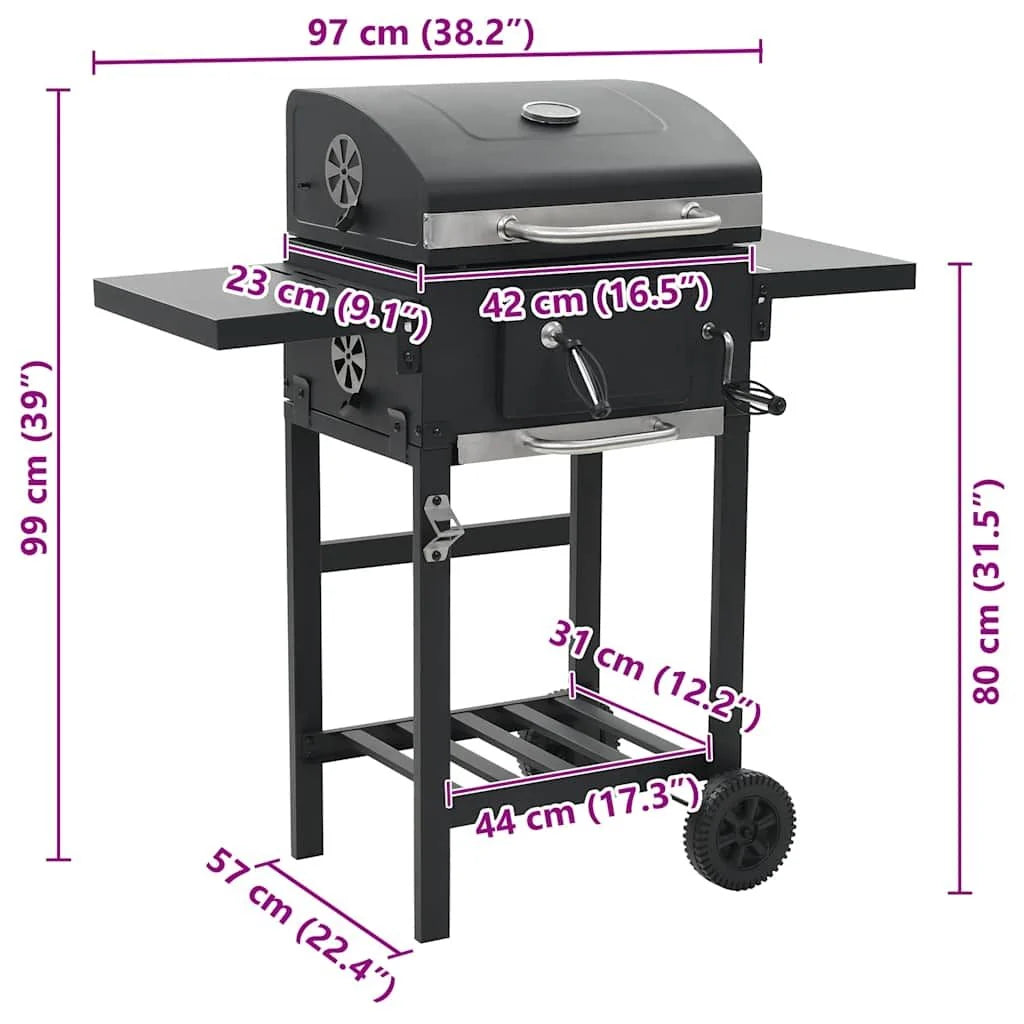 Grill Na Węgiel Drzewny Z Dolną Półką Czarny Vidaxl