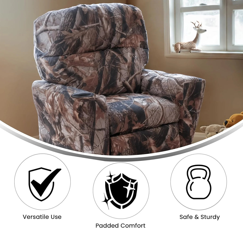 Flash Furniture Contemporary Kids Recliner with Cup Holder, Wood, Beige Vinyl, 26" x 21" x 21"
