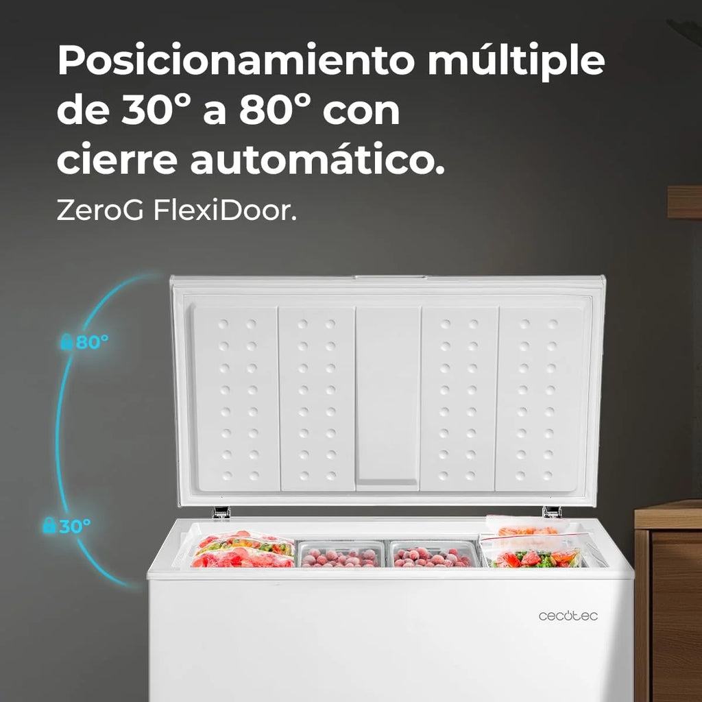Cecotec Congelador Poziomy 198L Bolero CoolMarket Chest 198P White E. Kosz z Uchwytami, Elektroniczne Sterowanie LED, UltraContact D-Cool, Podwójna Funkcja, Drzwi ZeroG (80º-30º), Szybkie Zamrażanie, Kompaktowy