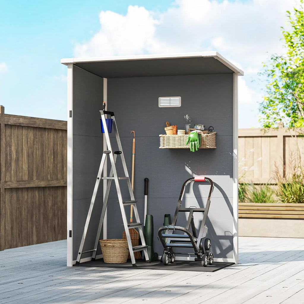 Outsunny Zewnętrzny Domek Ogrodowy, 1,14 m², 151x92x193 cm, Szopa Ogrodowa z Podłogą, Drzwiami Przesuwnymi, Oknem i Spadzistym Dachem, do Przechowywania Narzędzi, Szary