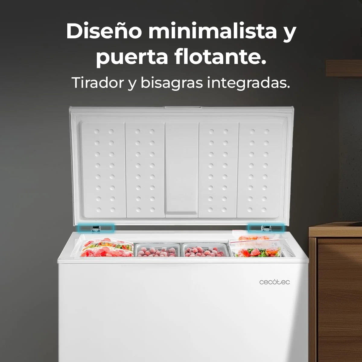 Cecotec Congelador Poziomy 198L Bolero CoolMarket Chest 198P White E. Kosz z Uchwytami, Elektroniczne Sterowanie LED, UltraContact D-Cool, Podwójna Funkcja, Drzwi ZeroG (80º-30º), Szybkie Zamrażanie, Kompaktowy