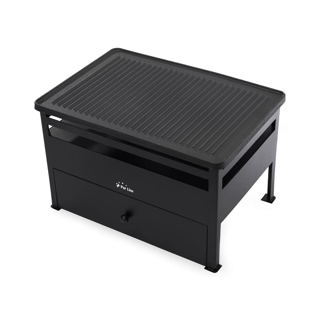 Grill etanolowy 1,5 l, czerwona stal i prostokątny żeliwny ruszt