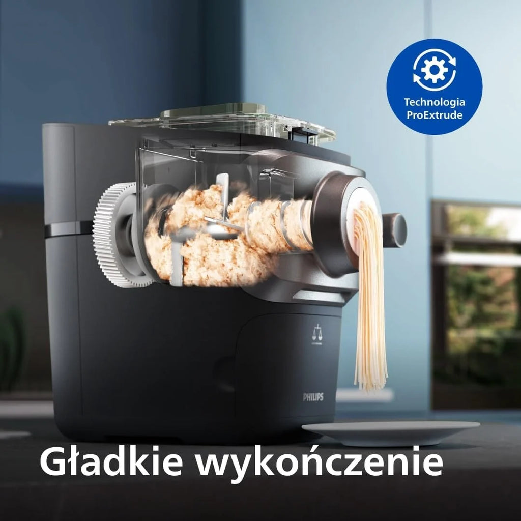 Philips Pasta Maker z serii 7000 - Technologia ProExtrude, Automatyczne ważenie, 8 tarcz do makaronu, Idealne ciasto, Łatwe czyszczenie, Czarny (HR2665/93)