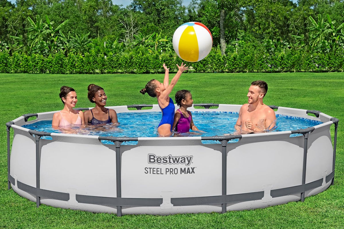 Bestway Steel Pro MAX Frame – Basen stelażowy z pompą filtrującą, średnica 366 x 76 cm, jasnoszary, okrągły