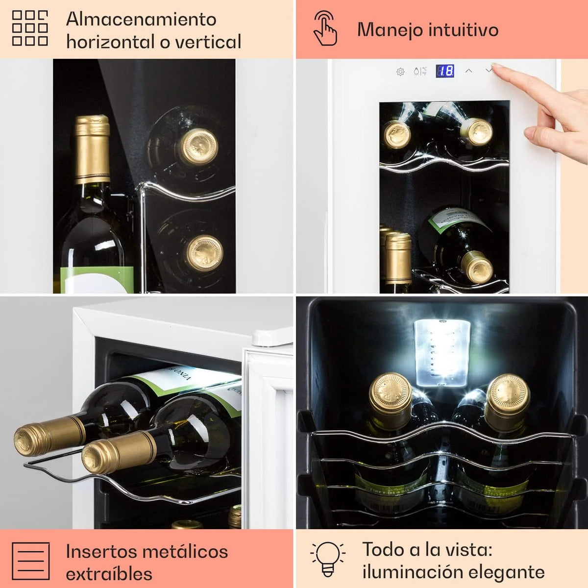 KLARSTEIN Chłodziarka do wina 32 l, lodówka na wino z jedną strefą, butelki wina, prosecco i piwa, mała lodówka na wino ze szklanymi drzwiami do wnętrz i na zewnątrz, lodówka na wino o pojemności 12 butelek