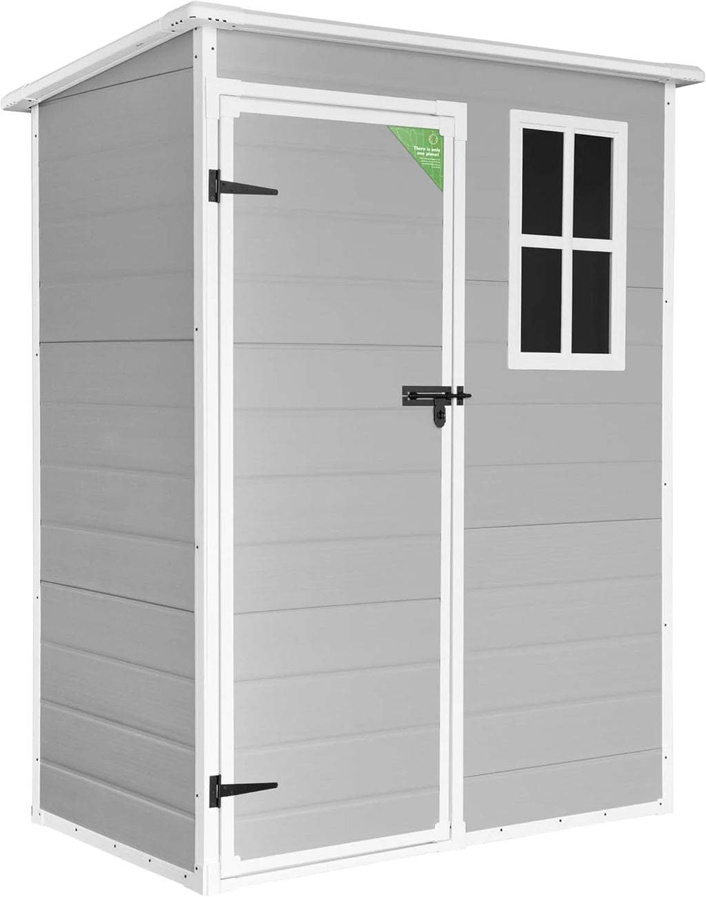 Wasabi - Domek Ogrodowy z Żywicy Unit 1.4 – Okno z Naturalnym Światłem - Podłoga w Zestawie - Panele o Grubości 12mm - Szaro-Biały - Szopa z PVC do Przechowywania na Zewnątrz - 1,37m2 - Płaski Dach