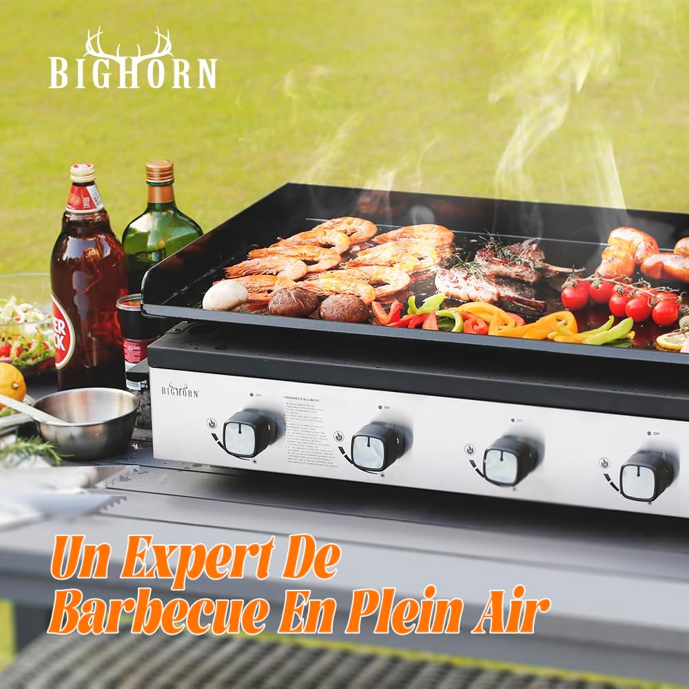 BIGHORN Plancha Grill - Grill gazowy – Stołowy – Przenośny – 4 Palniki