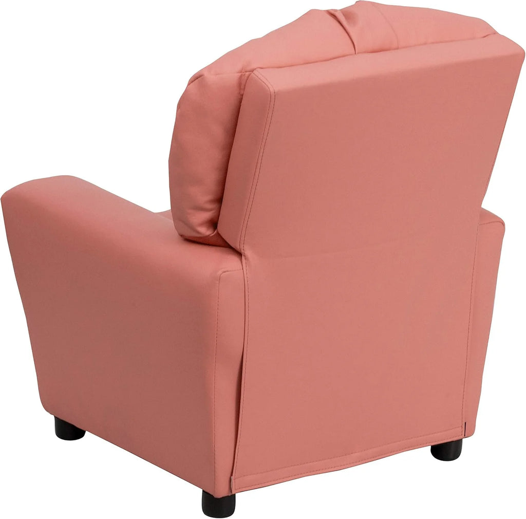 Flash Furniture Contemporary Kids Recliner with Cup Holder, Wood, Beige Vinyl, 26" x 21" x 21"
