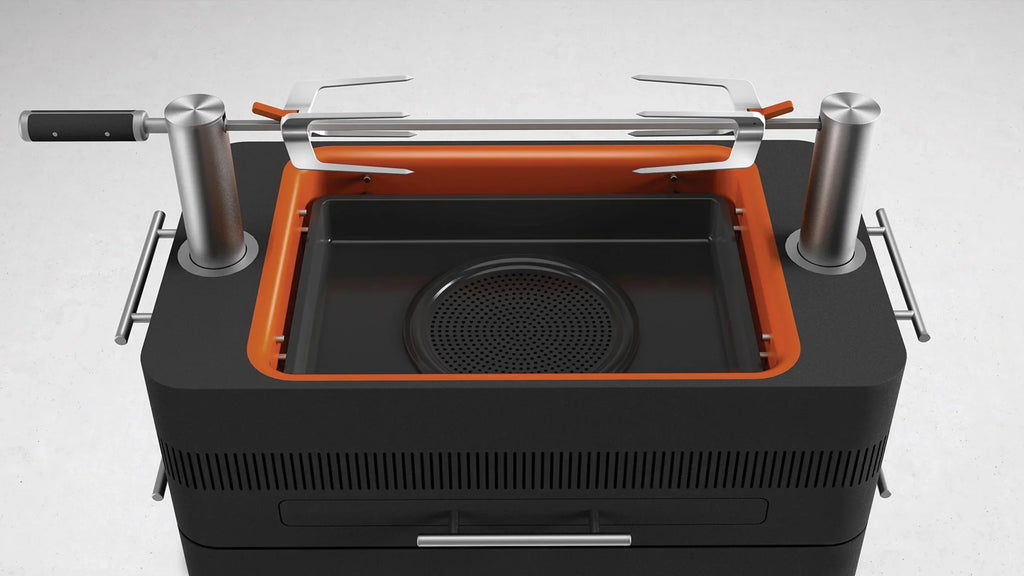2026 Grill Węglowy z Zapłonem Elektrycznym – Szybki Zapłon Płomienia 1400W Fast Flame Ignition™ – Zawiera Rożen Obrotowy (15 kg) i Stojak