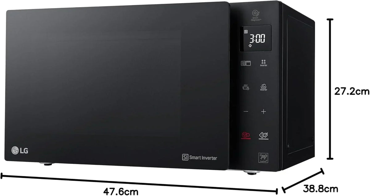 LG MH6535GIS Kuchenka mikrofalowa z technologią Inverter i kwarcowym grillem, pojemność 25 litrów, moc 1000 W, programy automatyczne, regulowane poziomy mocy dla optymalnego gotowania i funkcja EasyClean, czarna