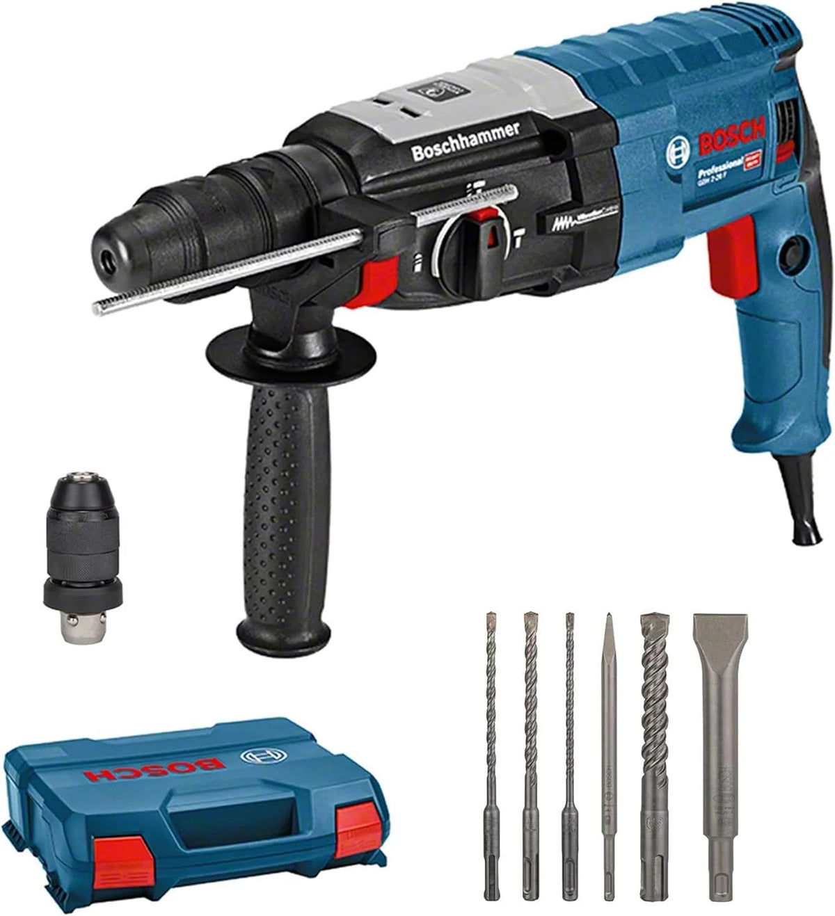 Bosch Professional młot udarowo-obrotowy GBH 2-28 F (moc 880 W, maks. średnica wiercenia w betonie: 28 mm, w zestawie 6 dłut, SDS plus, L-Case) – ekskluzywny zestaw Amazon