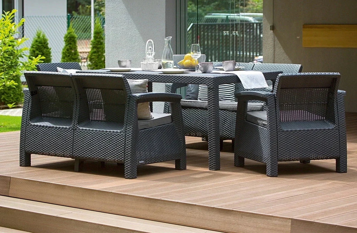 Keter CORFU FIESTA Garden Furniture Set Table Sofa Armchair for Terrace graphite