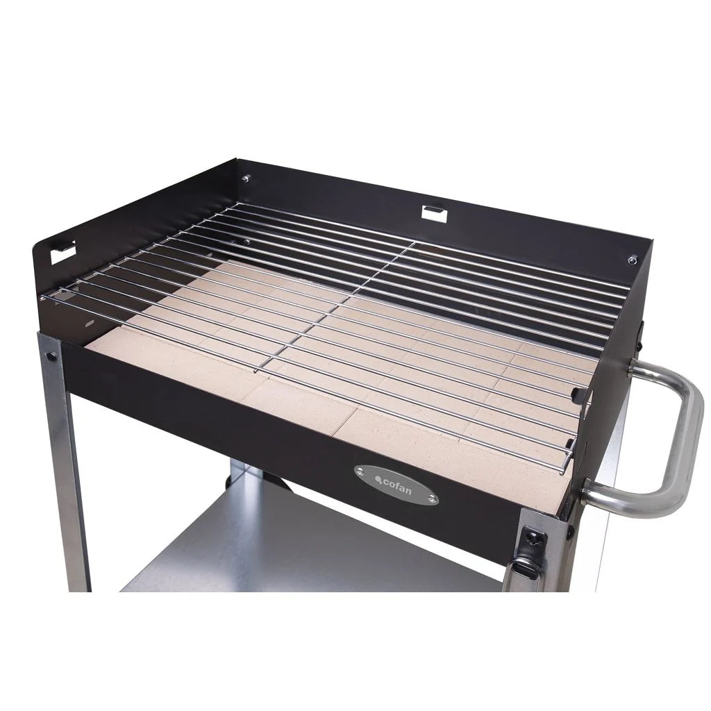 Cofan Grill Węglowy Na Kółkach | Regulowany Ruszt | Z Cegłą Szamotową I Bocznym Uchwytem | Łatwy Transport | Duża Powierzchnia Do Grillowania | Wymiary: 56,7 X 36 X 83 Cm