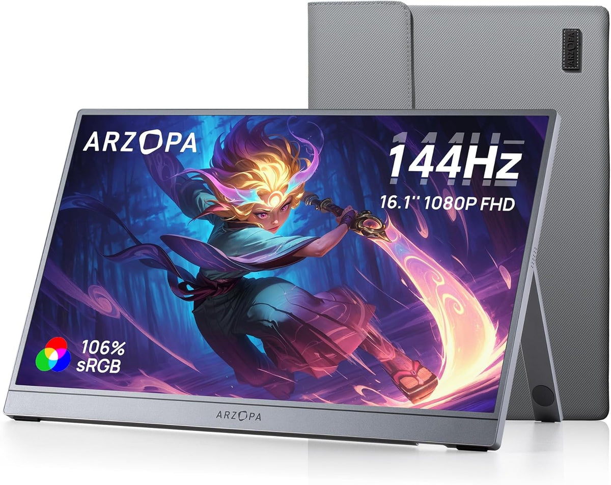 ARZOPA 16" Przenośny Monitor 2.5K | Matryca IPS 123% sRGB 400 nitów | Ekran do pracy 16:10 do laptopa, Mac, PC, telefonu | USB-C i HDMI - Z1RC