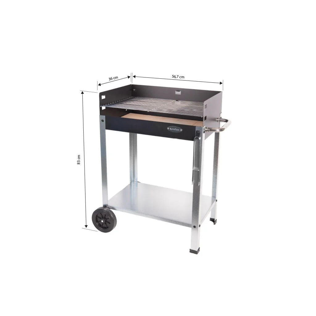 Cofan Grill Węglowy Na Kółkach | Regulowany Ruszt | Z Cegłą Szamotową I Bocznym Uchwytem | Łatwy Transport | Duża Powierzchnia Do Grillowania | Wymiary: 56,7 X 36 X 83 Cm