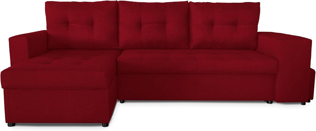 NAWSTOL - Sofa narożna Leon z funkcją spania i skrzynią na pościel – nowoczesna sofa do salonu – możliwość montażu z lewej lub prawej strony (szara + biała sztuczna skóra)