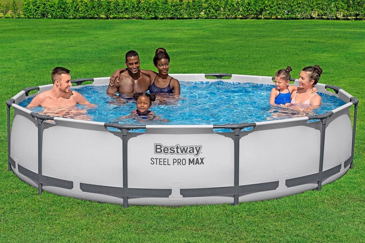 Bestway Steel Pro MAX Frame – Basen stelażowy z pompą filtrującą, średnica 366 x 76 cm, jasnoszary, okrągły