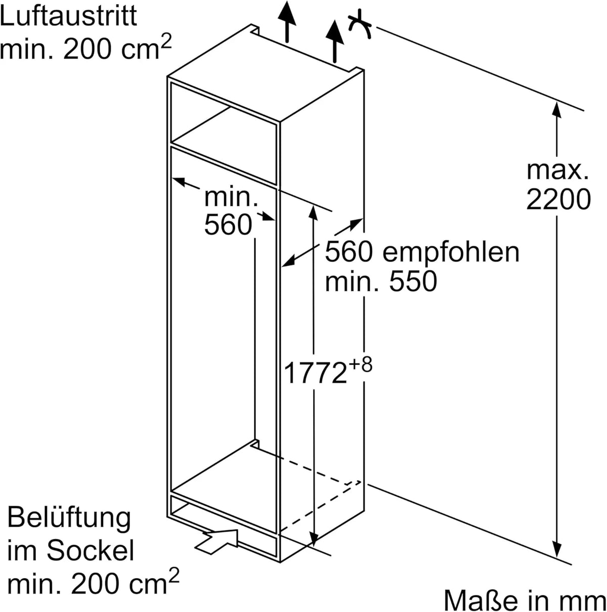 BOSCH Lodówka KIR81ADD0 Klasa D 1,775mX55.8cm Do zabudowy Biała