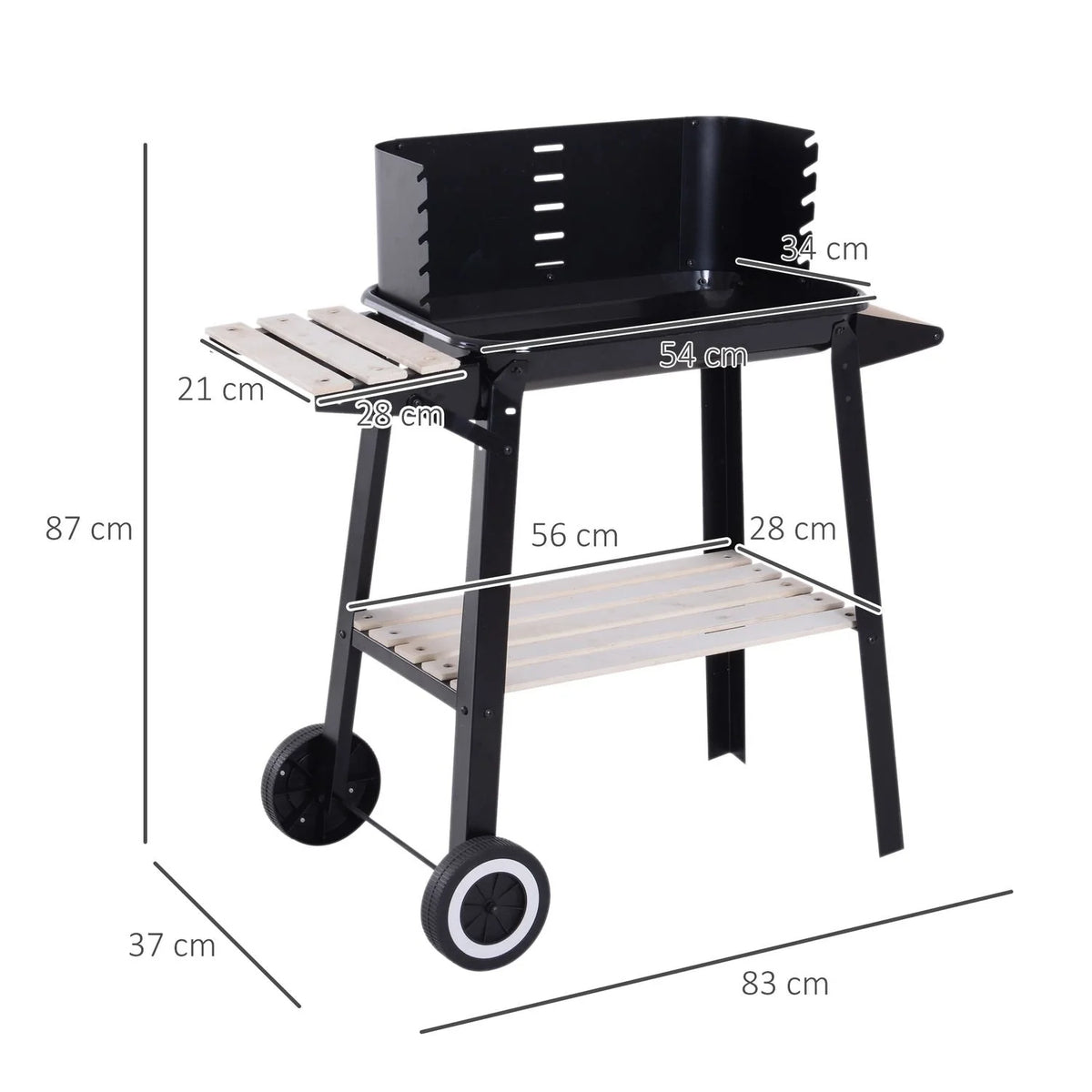 Grill Węglowy BBQ Z Kółkami I Półką Outsunny 83x37x87cm Czarny