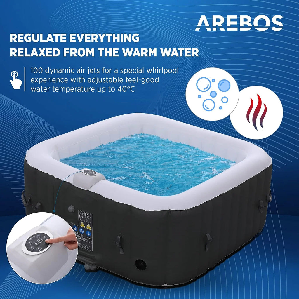 Arebos Pompowane | Whirlpool Pure | | 4-osobowe | 130 dysz masujących | Spa Dobroczynne Ogrzewanie | 550 litrów | z pokrywą | Bubble Spa i masaż relaksacyjny