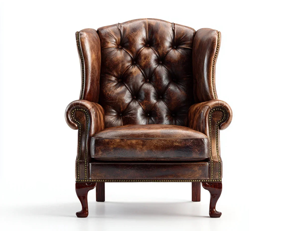 Fotel uszak skórzany 90x85x110 cm brązowy do wnętrz - klasyczny design
