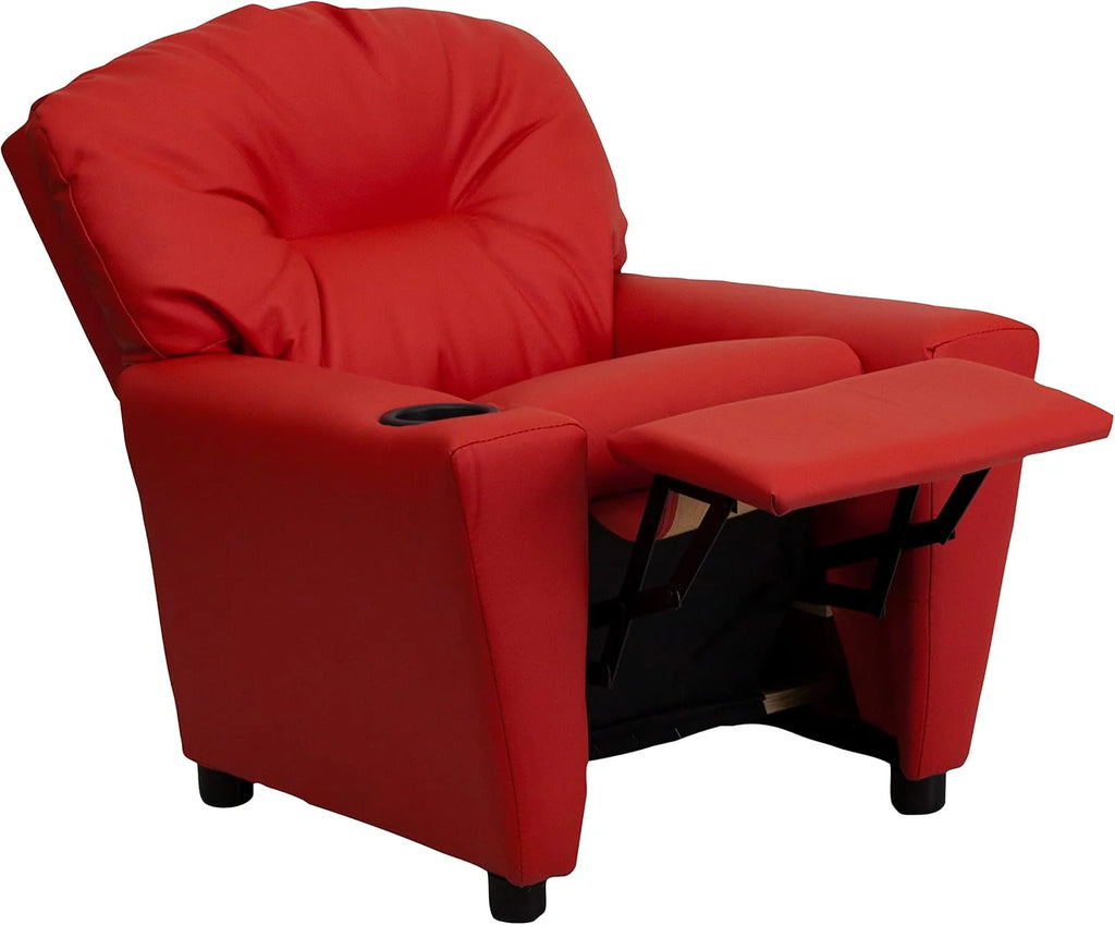 Flash Furniture Contemporary Kids Recliner with Cup Holder, Wood, Beige Vinyl, 26" x 21" x 21"