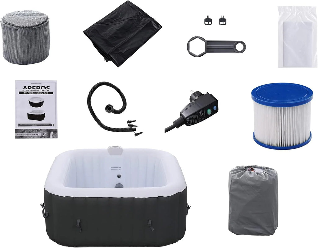 Arebos Pompowane | Whirlpool Pure | | 4-osobowe | 130 dysz masujących | Spa Dobroczynne Ogrzewanie | 550 litrów | z pokrywą | Bubble Spa i masaż relaksacyjny