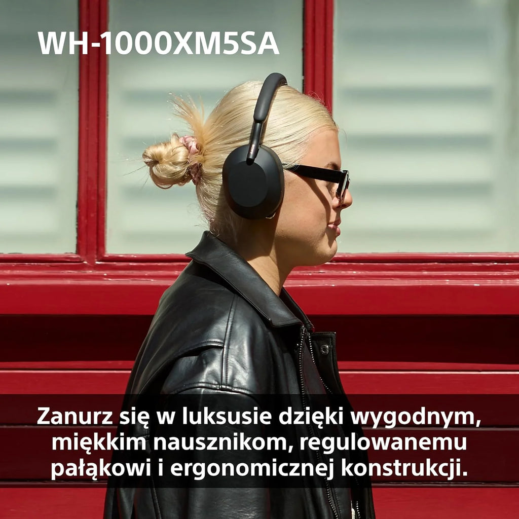 Sony WH-1000XM5 ANC Bezprzewodowe słuchawki nauszne z redukcją hałasu, Bluetooth, krystalicznie czystą jakością rozmów, Hi-Res, do 30 godzin pracy na baterii, szybkie ładowanie, Alexa i Asystent Google, iOS i Android - Czarne