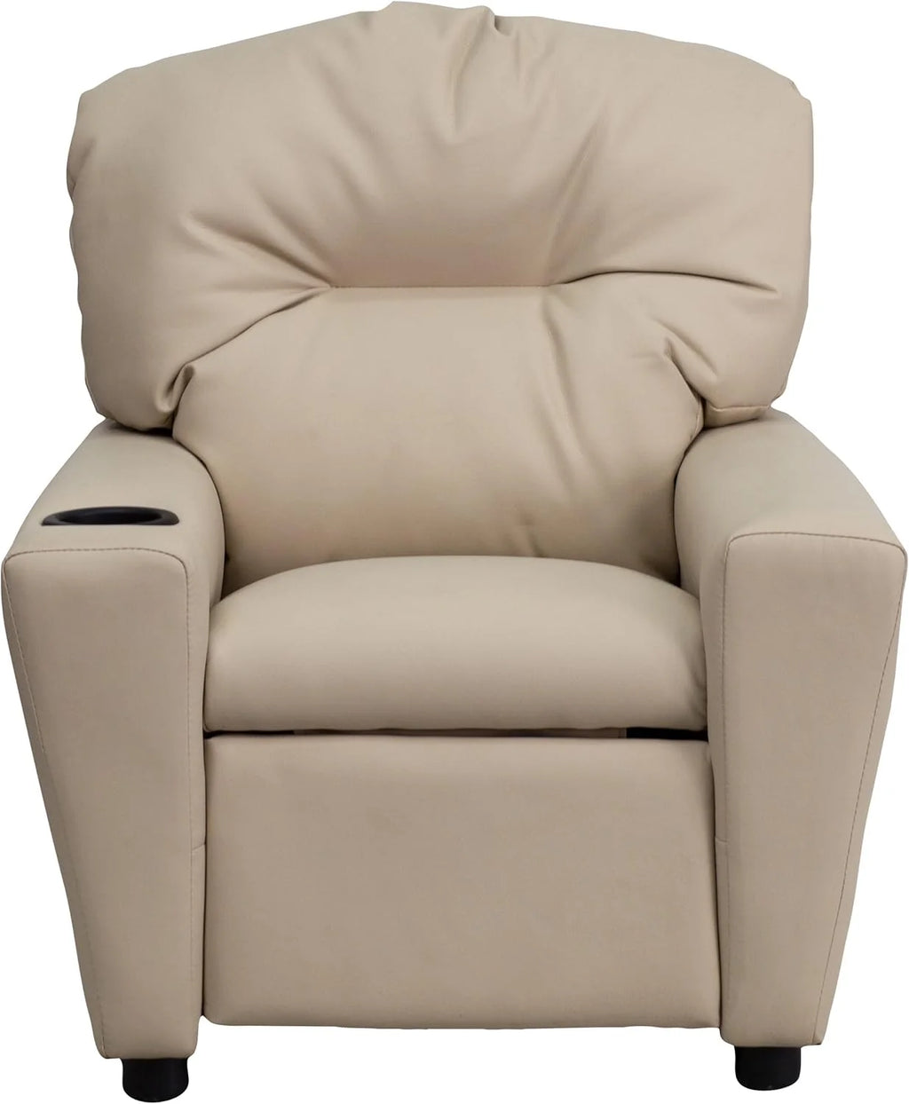 Flash Furniture Contemporary Kids Recliner with Cup Holder, Wood, Beige Vinyl, 26" x 21" x 21"