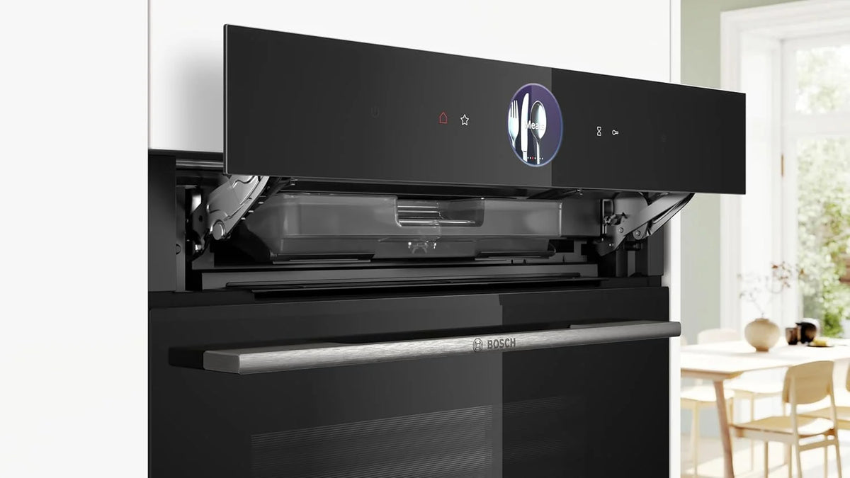 Bosch - Piekarnik wielofunkcyjny z funkcją dodawania pary, 60 cm, Seria 8, Elektroniczny panel sterowania TFT TouchControl Plus, AirFry, Home Connect, Czarny, HRG7361B1