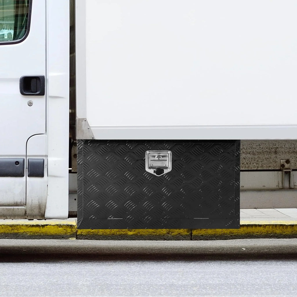 VEVOR Skrzynka Narzędziowa do Samochodu Ciężarowego 914x432x457mm Podramowa Skrzynka Schowek ze Stopu Aluminium Montaż Podwozia z Zamkiem i Kluczami do Przyczep, Samochodów Dostawczych, Czarna