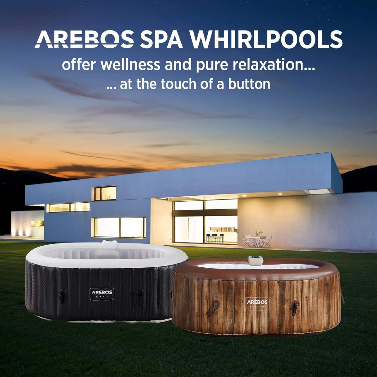 Arebos Wanna z hydromasażem z oświetleniem LED | Dmuchane SPA | Do użytku wewnętrznego i zewnętrznego | 190x120 cm owalna | 2 osoby | 90 dysz masujących | Z ogrzewaniem | 550 litrów | W zestawie pokrywa