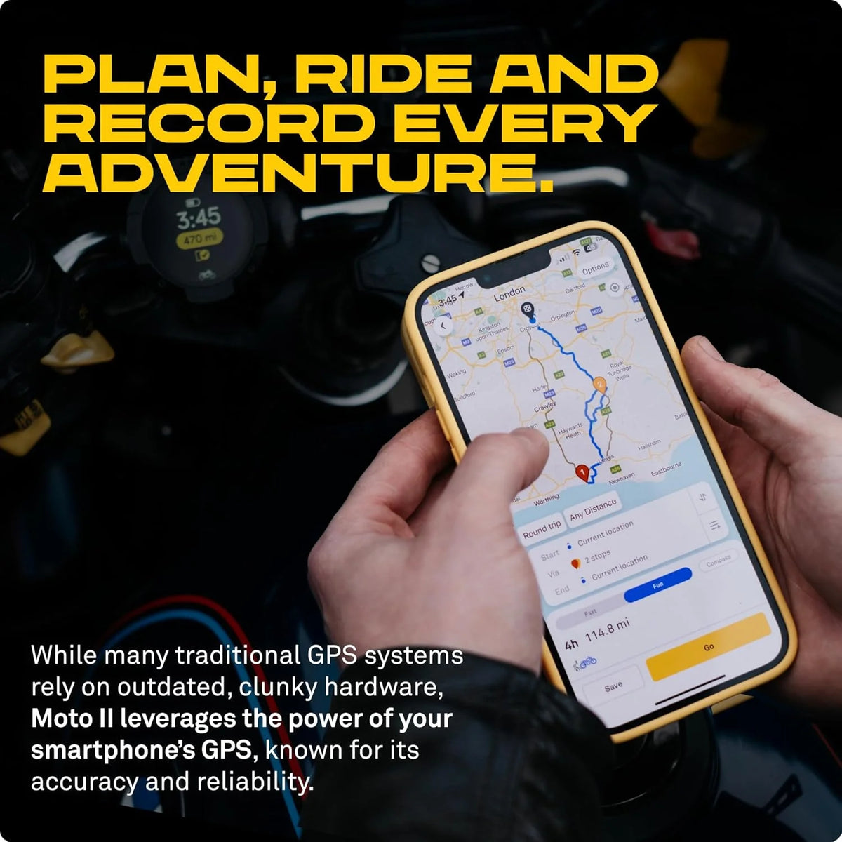 Beeline Moto II - System nawigacji motocyklowej | Nawigacja po całym świecie | Mini mapy ad hoc | 14 godzin pracy baterii | Wodoszczelność i pyłoszczelność IP67 | Ładowanie USB-C ze wsparciem