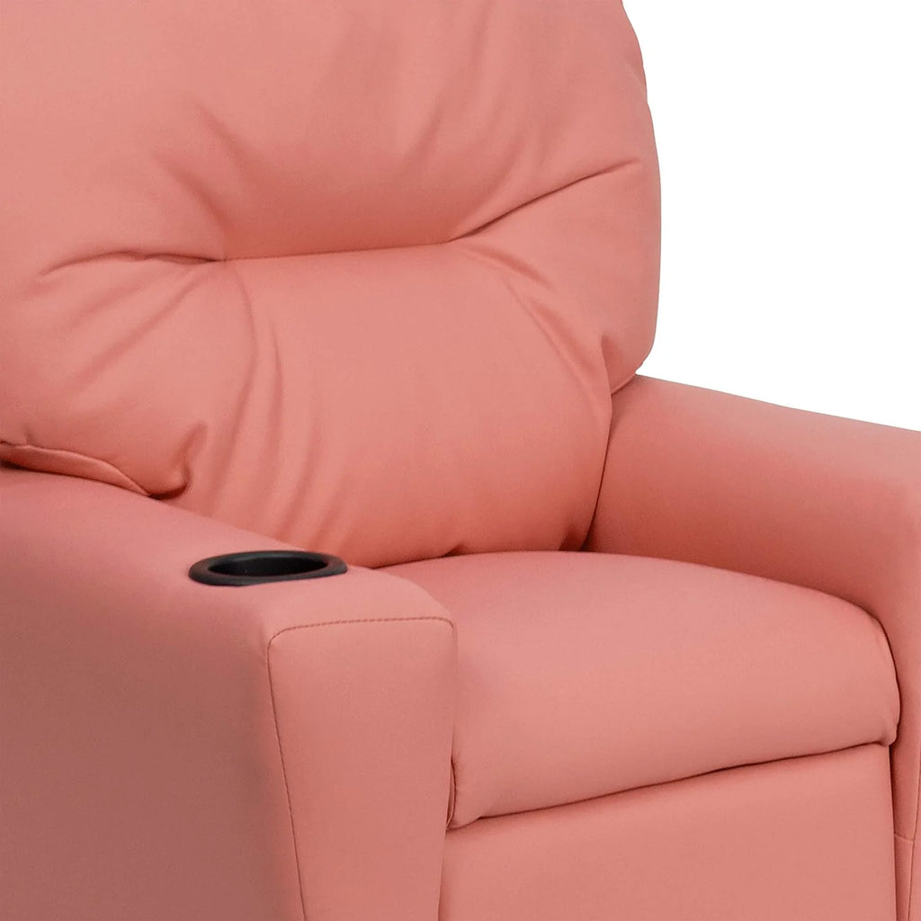 Flash Furniture Contemporary Kids Recliner with Cup Holder, Wood, Beige Vinyl, 26" x 21" x 21"