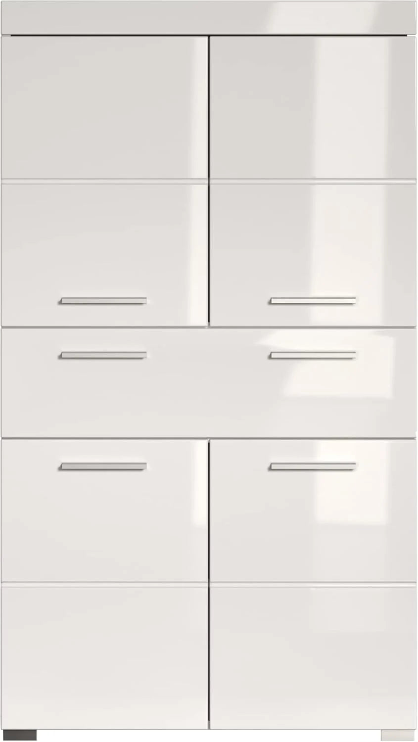 trendteam smart living Szafka wysoka do łazienki Amanda, 73 x 132 x 31 cm, biała i biała o wysokim połysku z szufladą i dużą ilością miejsca do przechowywania