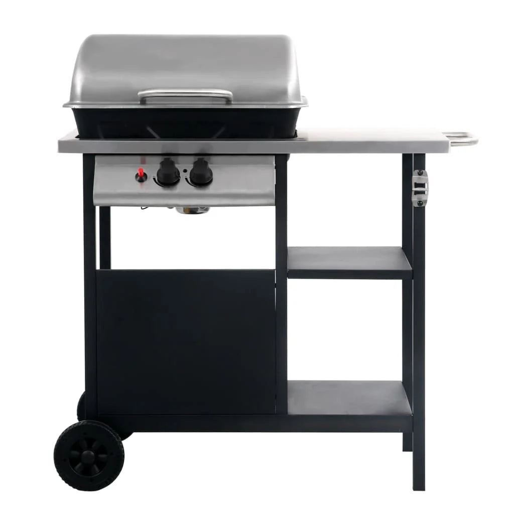 Przenośny Grill Gazowy Z Półką Vidaxl, Czarno-Srebrny