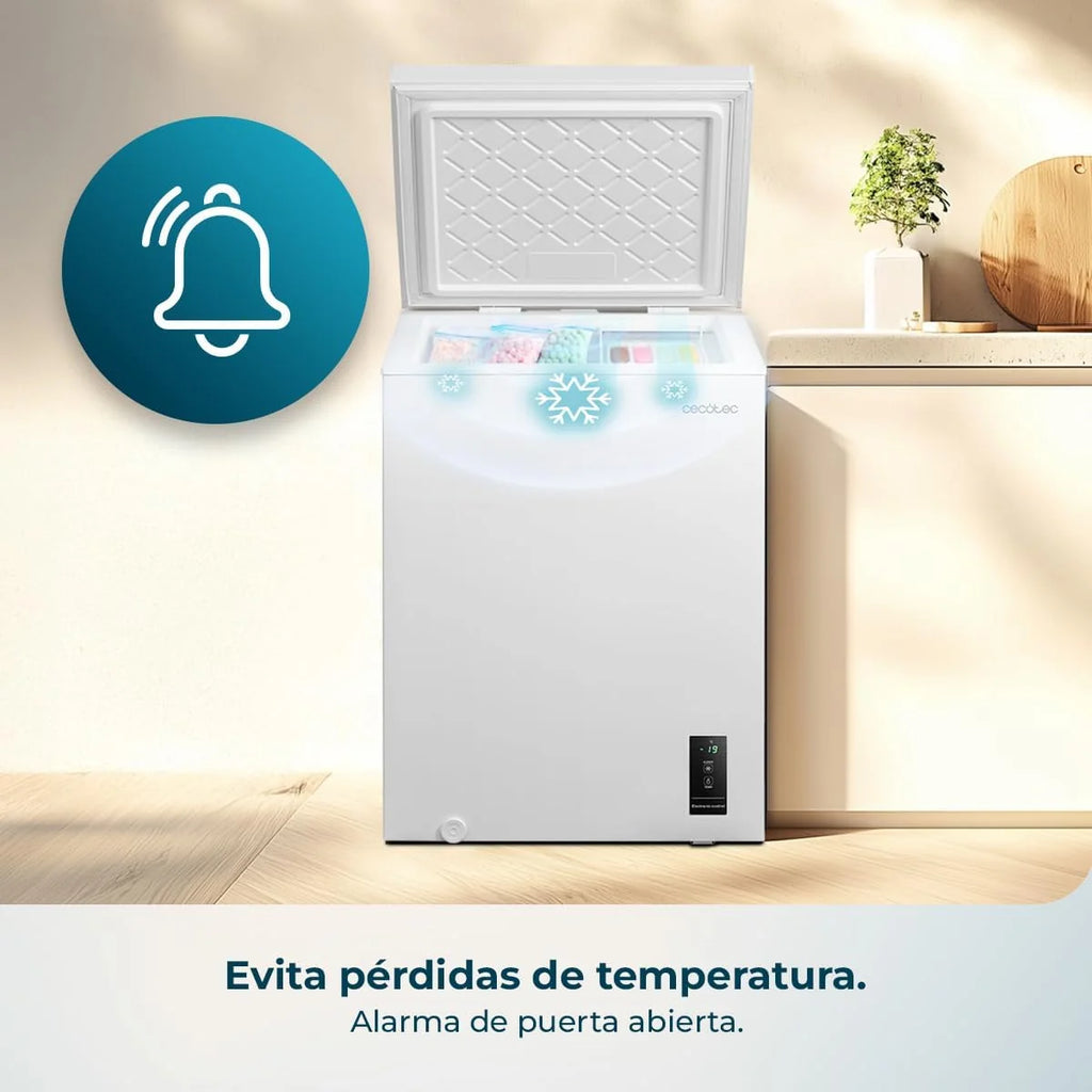 Cecotec Zamrażarka skrzyniowa 143L Bolero CoolMarket Chest 143P White E. Kosz z uchwytami, Elektroniczny panel sterowania LED, UltraContact D-Cool, Funkcja Dual Function, Drzwi ZeroG (80º-30º), Szybkie zamrażanie, Kompaktowa