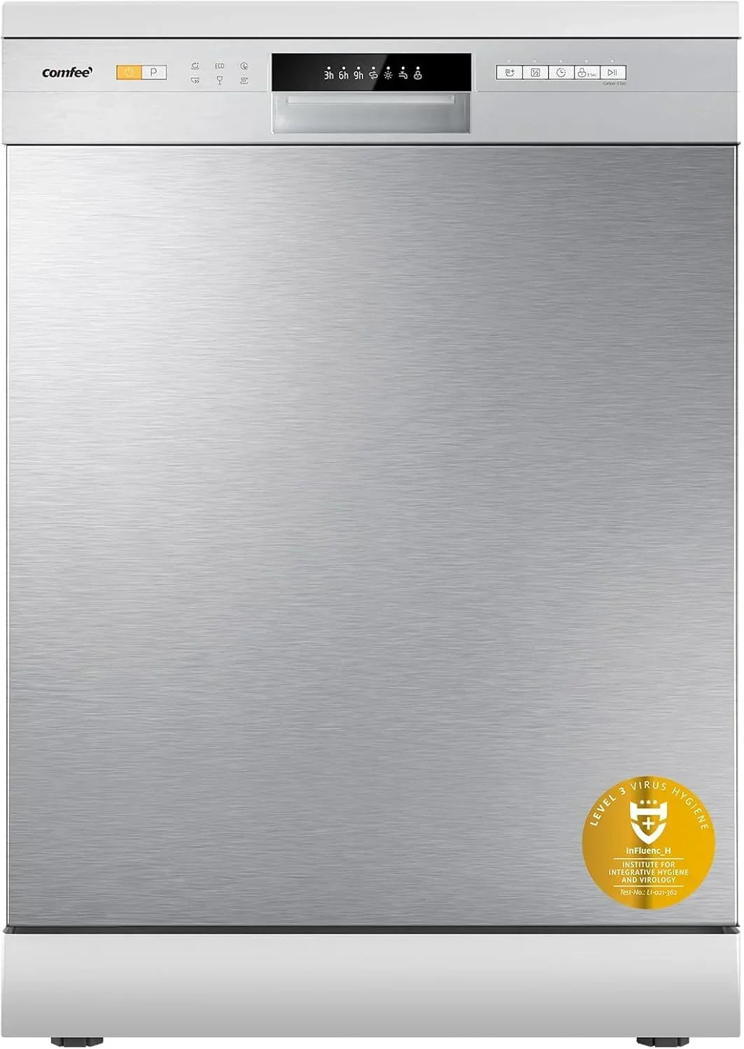 Zmywarka COMFEE CDWPF1201PS, wolnostojąca, 60 cm, 12 kompletów naczyń, opóźniony start, funkcja połowy załadunku, mycie higieniczne 72°C, elastyczne kosze, stal nierdzewna, 47 dB, sterowanie przyciskami