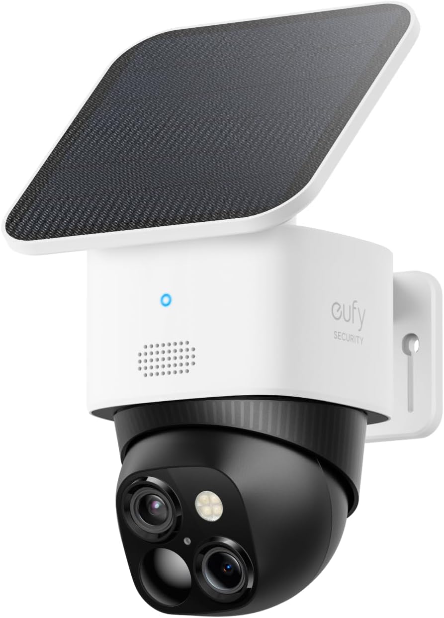 eufy Security SoloCam S340 Podwójna kamera słoneczna, zewnętrzna kamera monitoringu bezprzewodowa, domowa kamera bezpieczeństwa 3K, widok 360°, Wi-Fi 2,4 GHz, bez opłat miesięcznych