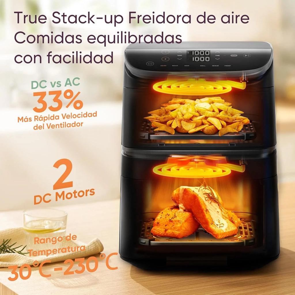 Frytkownica Beztłuszczowa Cosori Turbo Tower 10,8L z Pionowymi Koszami, 3 Poziomy Gotowania, Oszczędność Miejsca, 2630 W, 6 Funkcji, 2 Silniki DC, Ponad 50 Pełnych Przepisów Online