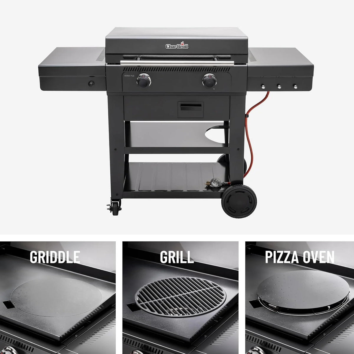 Char-Broil Grill Gazowy Versa-Tile, 2-Strefowy Grill Płytowy, Powierzchnia Gotowania: 70 x 50 cm, System Modułowy 3 w 1: Płyta, Ruszt i Piec do Pizzy